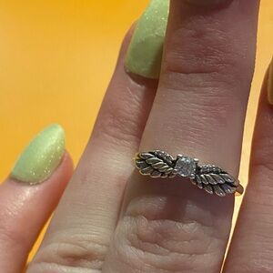 pandora angel wing ring with white cubic zirconia